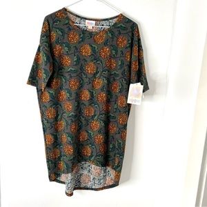 LuLaRoe Irma Green Yellow Floral Hi-Lo Top NWT Cropped Sleeve Oversized